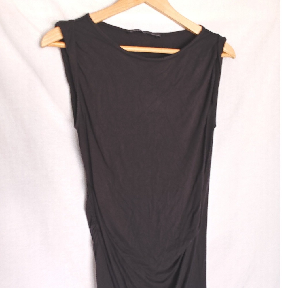 AllSaints Wrap Dress Size 2 Black Sleeveless Modal Draped Midi‎ WD024G
